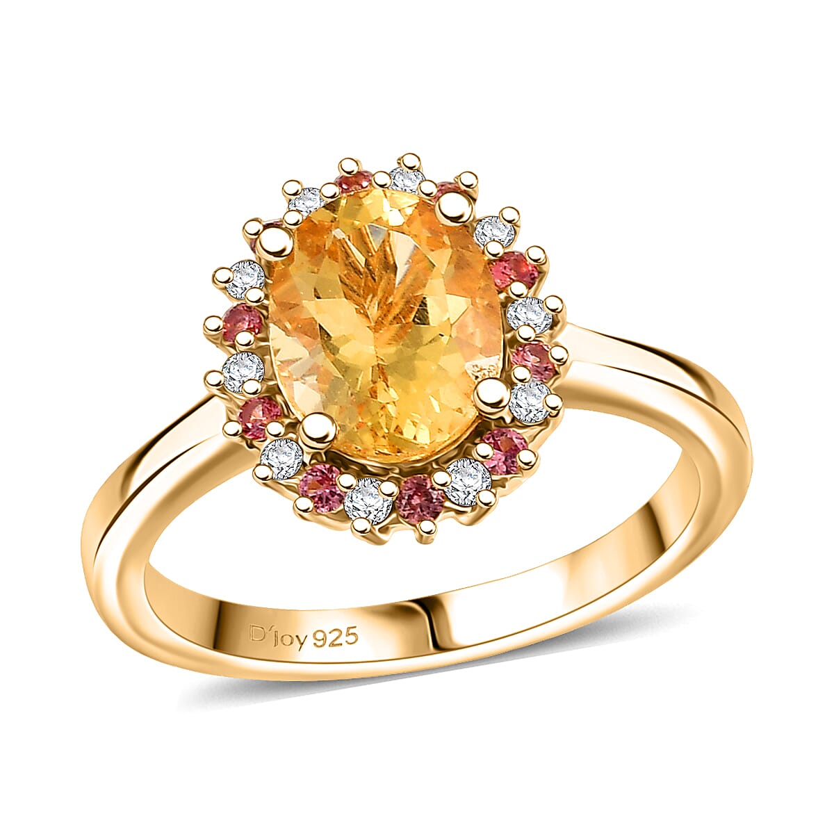 D'Joy Premium Brazilian Heliodor and Multi Gemstone 2.00 ctw Sun-Kissed Bloom Ring in 18K Vermeil Yellow Gold Over Sterling Silver (Size 10.0)