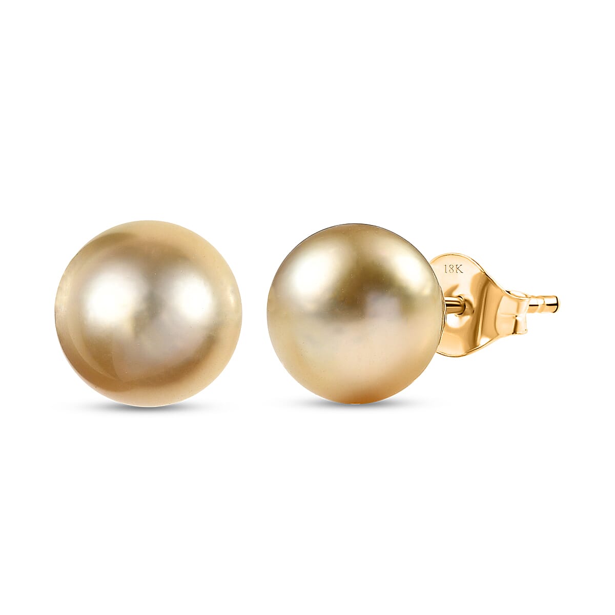 AAA South Sea Golden Cultured Pearl 9-10mm Stud Earrings in 18K Yellow Gold