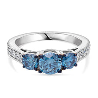 Luxuriant Lab Grown Blue Diamond (IR) and Lab Grown Diamond Ring in Rhodium Over Sterling Silver (Size 6.5) 1.50 ctw