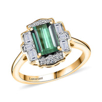 Certified & Appraised 10K Yellow Gold AAA Santa Rosa Tourmaline, Luxuriant Lab Grown Diamond (G-H, SI) Ring (Size 10.0) 1.80 ctw