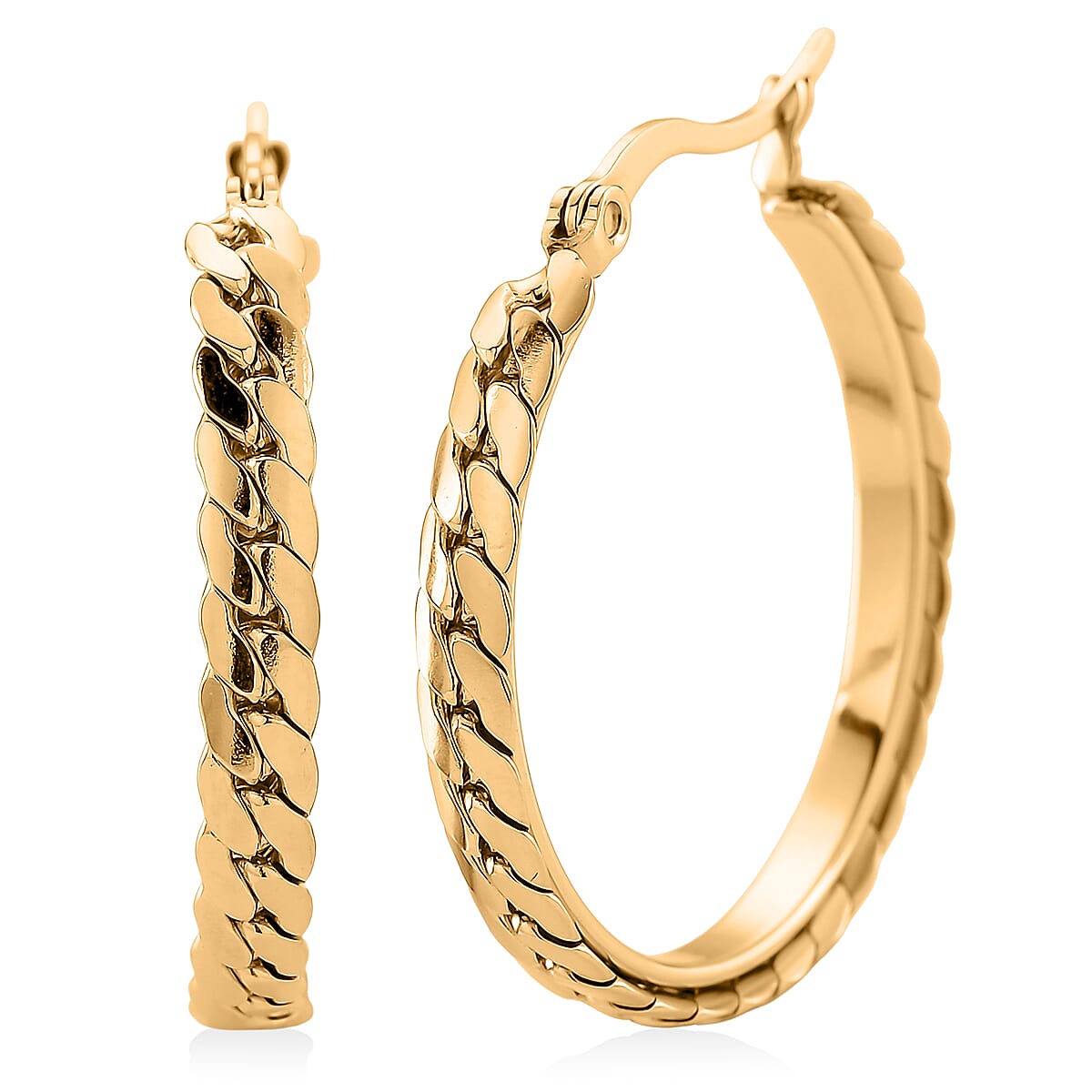 Criss Cross Hoop Earrings in ION Plated YG Stainless Steel