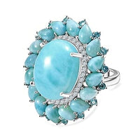 D'Joy Larimar and Apatite 22.31 ctw Cluster Ring in Rhodium Over Sterling Silver (Size 11.5) (7.59 g)