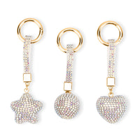 Livmore Black Glass and Crystal 3-piece Set Heart, Star and Ball Keychain in Goldtone