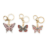 Livmore Multi Color Glass and Crystal Set of 3 Elephant Keychain in Goldtone