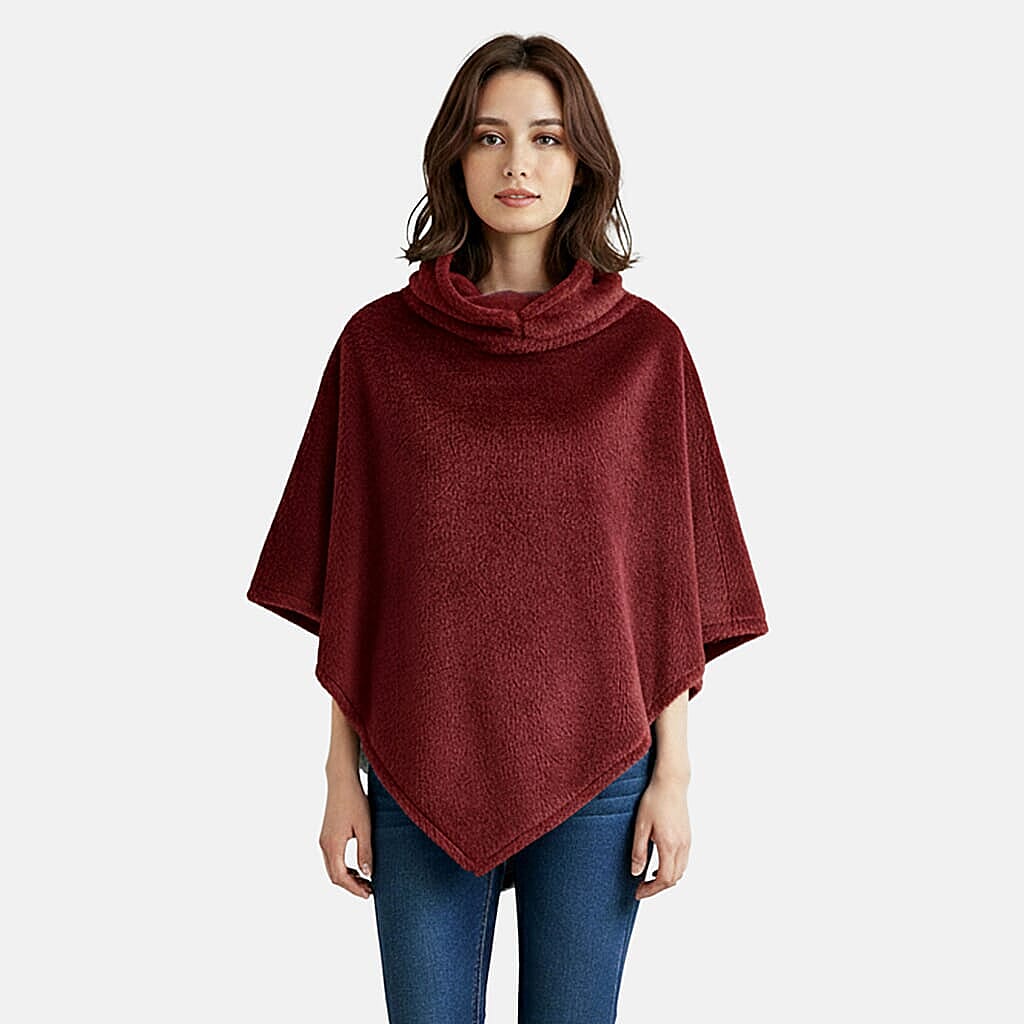 Tamsy Blush Fur Collar Shawl with Hoodie - One Size Fits Most