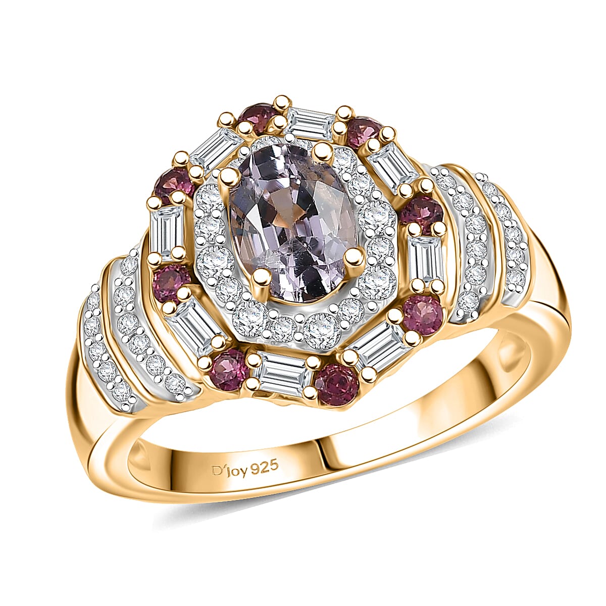 D'Joy Royal Lavender Spinel, Multi Gemstone Ring in 18K Vermeil YG Over Sterling Silver (Size 10.0) 1.80 ctw