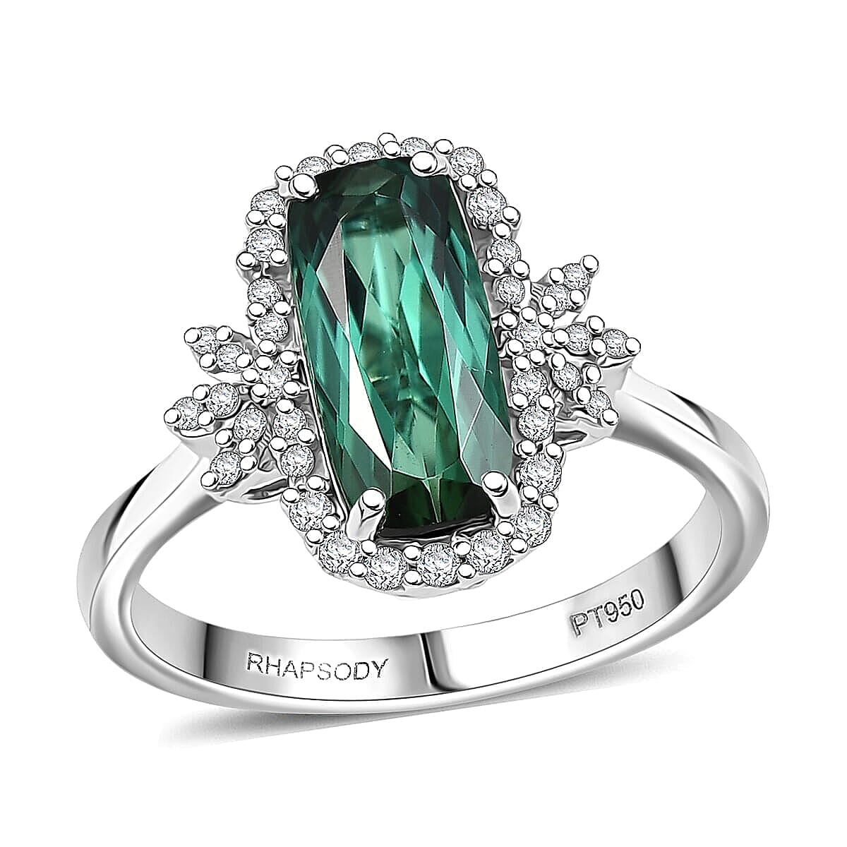 Certified & Appraised Rhapsody 950 Platinum AAAA Santa Rosa Tourmaline, Diamond (E-F, VS) (0.26 cts) Ring (Size 10.0) (5.71 g) 2.62 ctw