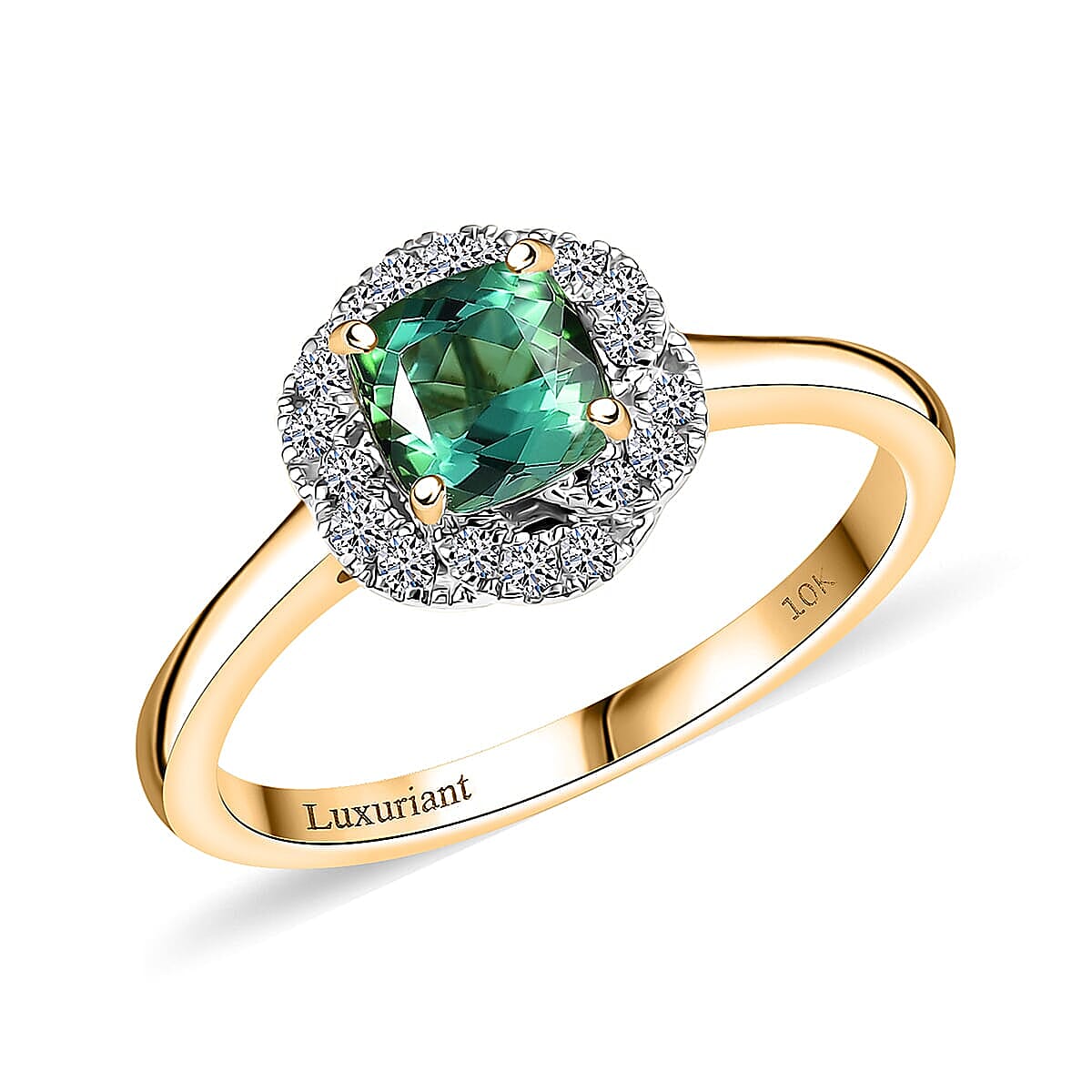 Certified & Appraised AAA Santa Rosa Tourmaline and Luxuriant Lab Grown Diamond G-H SI 1.00 ctw Ring in 10K Yellow Gold (Size 10.5)