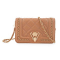 Closeout Valentino Orlandi Taupe Vegan Leather Quilted Crossbody Bag with Chain Accent - Sticky add to cart bar
