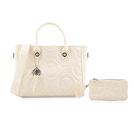 Valentino Orlandi White Vegan Leather Quilted Tote with Removable Shoulder Strap