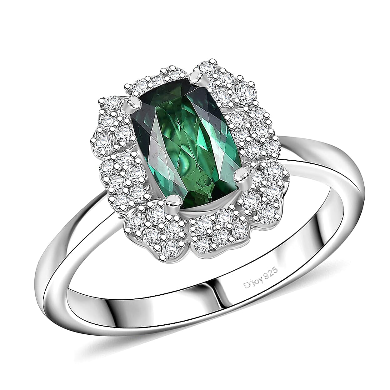 D'Joy Premium Santa Rosa Tourmaline, Moissanite Ring in Rhodium Over Sterling Silver (Size 10.0) 1.10 ctw