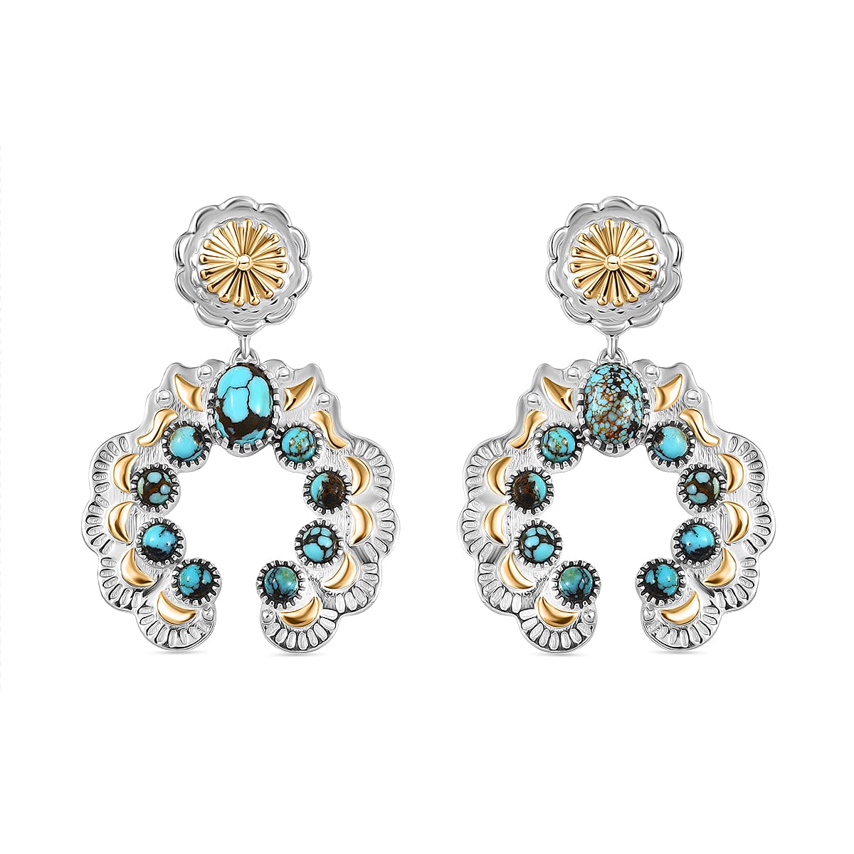 Artisan Crafted D'Joy Sleeping Beauty Turquoise 3.65 ctw Earrings in 18K YG and Rhodium Over Sterling Silver