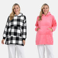 Tamsy Set of 2 Pink Solid and Black Plaid Pattern, Fleece Hoodie Sweater Blanket with Kangaroo Pocket - Sticky add to cart bar