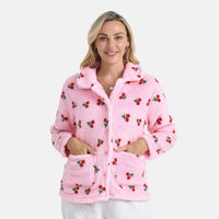 Tamsy Pink Cherry Fleece Long Sleeves Lounge Top - Medium