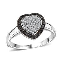 D'Joy White and Black Diamond 0.25 ctw Heart Ring in Rhodium Over Sterling Silver (Size 10.0)