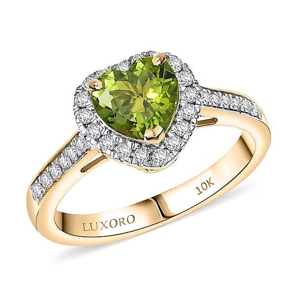Certified & Appraised Luxoro AAA Sapo Green Tourmaline and I2 Diamond 1.40 ctw Ring in 10K Yellow Gold (Size 10.0)