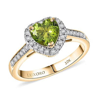 Certified & Appraised Luxoro AAA Sapo Green Tourmaline and I2 Diamond 1.40 ctw Ring in 10K Yellow Gold (Size 10.0)