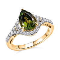 Certified & Appraised Luxoro AAA Sapo Green Tourmaline and I2 Diamond 1.90 ctw Ring in 10K Yellow Gold (Size 10.0)