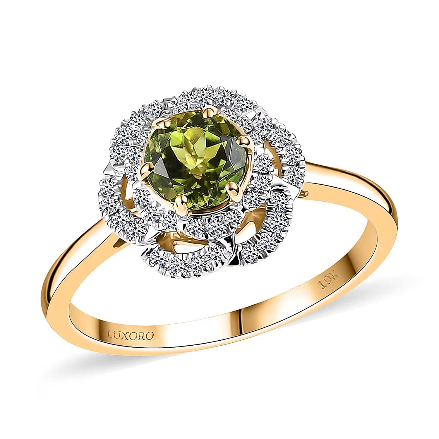 Certified & Appraised Luxoro AAA Sapo Tourmaline and I2 Diamond 1.46 ctw Ring in 10K Yellow Gold (Size 10.0)