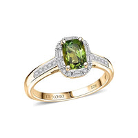 Certified & Appraised Luxoro 10K Yellow Gold AAA Sapo Green Tourmaline, Diamond (I2) (0.26 cts) Ring (Size 7.0) 1.57 ctw