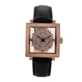 Classic Succession Miyota Japanese Movement Rotating Simulated Diamond Dail Watch with Black First Layer Cowhide Leather Strap 1.50 ctw - Sticky add to cart bar