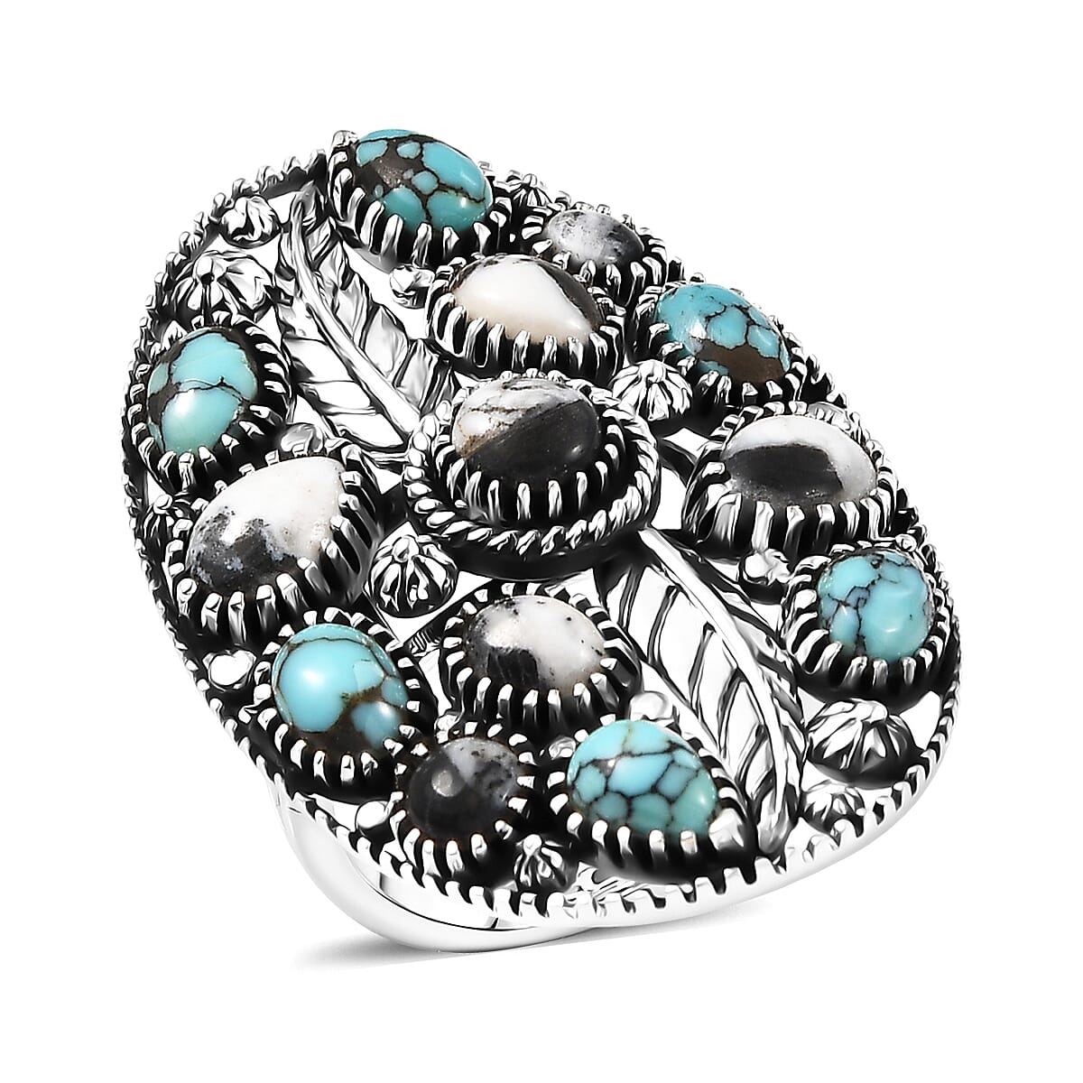 Artisan Crafted D'Joy White Buffalo, Blue Moon Turquoise Ring in Sterling Silver (Size 10.0) 6.80 ctw