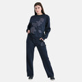 Tamsy Navy Embossed Print 2 piece Sweater Pant Set - S/M - Sticky add to cart bar