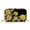 La Marey Black Genuine Leather Bead Work Clutch Bag (8"x4.5"x2") with Chain Strap - Sticky add to cart bar