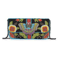 La Marey White Bead Work Genuine Leather Sling Bag (9"x5.5") with Shoulder Strap