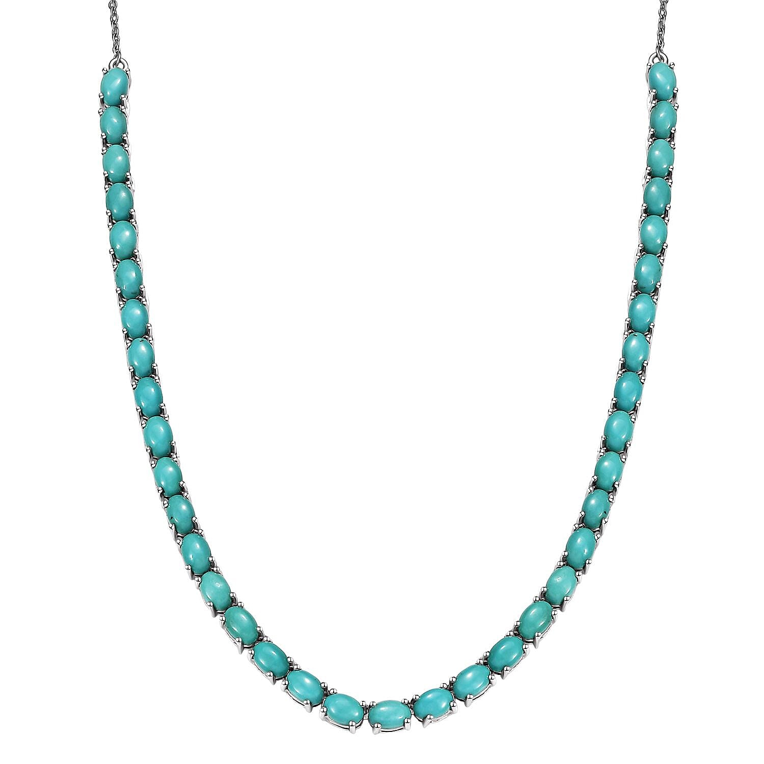 D'Joy Sleeping Beauty Turquoise 16.25 ctw Crown Mosaic Necklace in Rhodium Over Sterling Silver 18 Inches