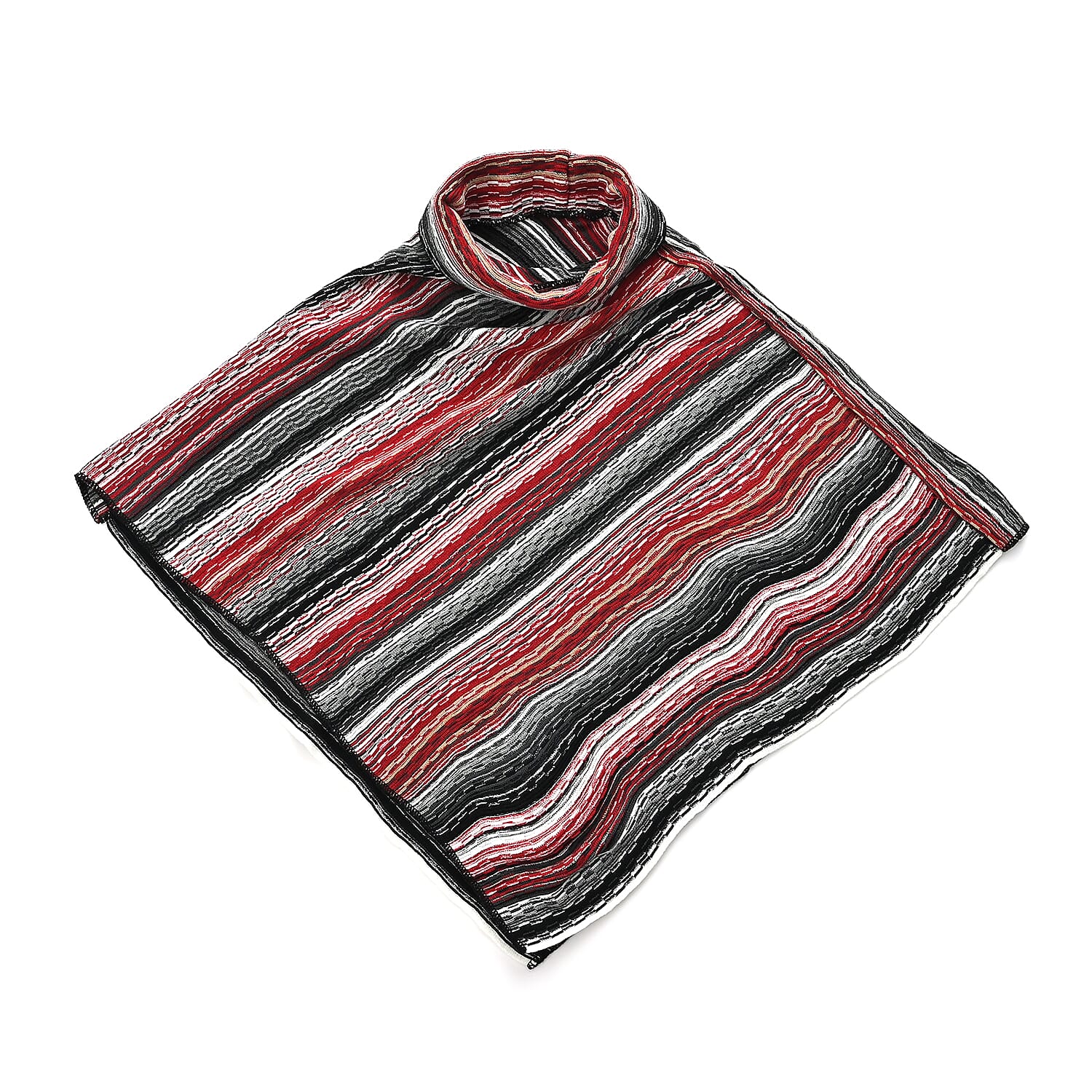 TAMSY Red Striped Knit Poncho