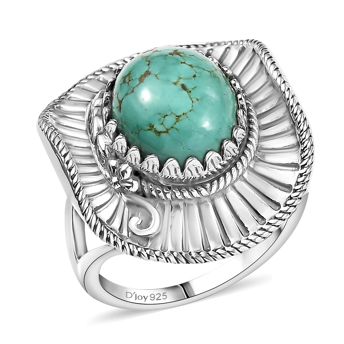 D'Joy Artisan Crafted Tahoe Naveda Turquoise 4.40 ctw Cowboy Hat Ring in Sterling Silver (Size 7.0)