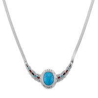 Blue Howlite, Enameled Feather Necklace (20-22 Inches) in Stainless Steel 10.00 ctw