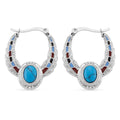 Blue Howlite 0.80 ctw and Enameled Feather Hoop Earrings in Stainless Steel - Sticky add to cart bar
