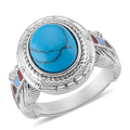 Blue Howlite and Enameled Feather Ring in Stainless Steel (Size 10.0) 1.50 ctw - Sticky add to cart bar