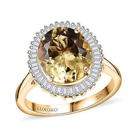 Luxoro Premium Brazilian Heliodor and G-H I2 Diamond 4.40 ctw Golden Crownlight Ring in 10K Yellow Gold (Size 7.0)
