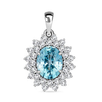 9K White Gold AAA Cambodian Blue Zircon, Luxuriant Lab Grown Diamond (G-H, SI) (0.96) Pendant without Chain 5.15 ctw