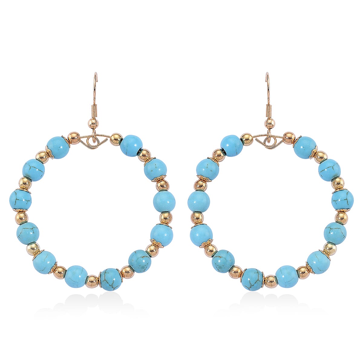Blue Howlite 20.00 ctw Beaded Earrings in Goldtone and Stainless Steel