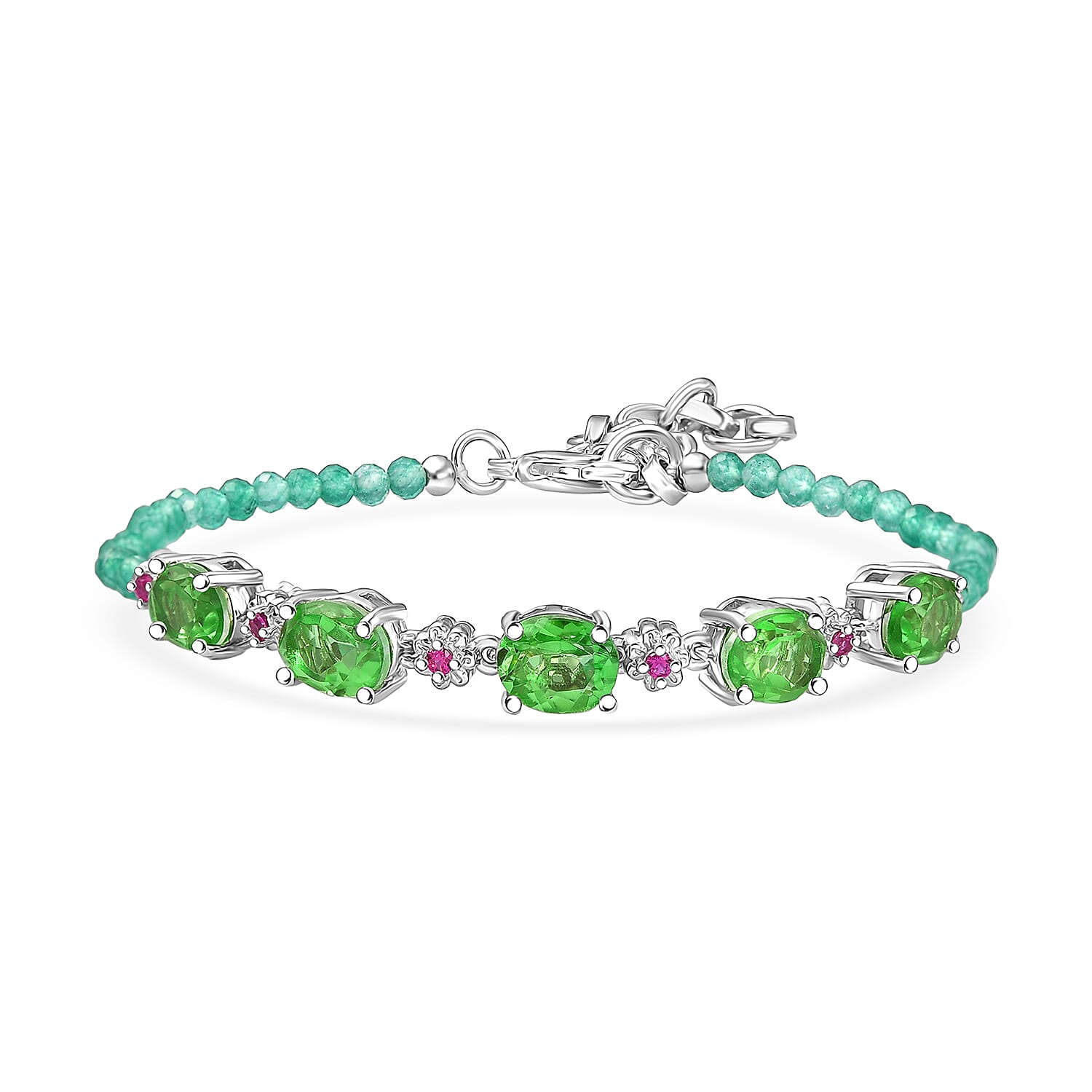EverTrue Chartreuse Quartz (Triplet) and Multi Gemstone 15.40 ctw Floral Bracelet in Platinum Bond (7.25 In)