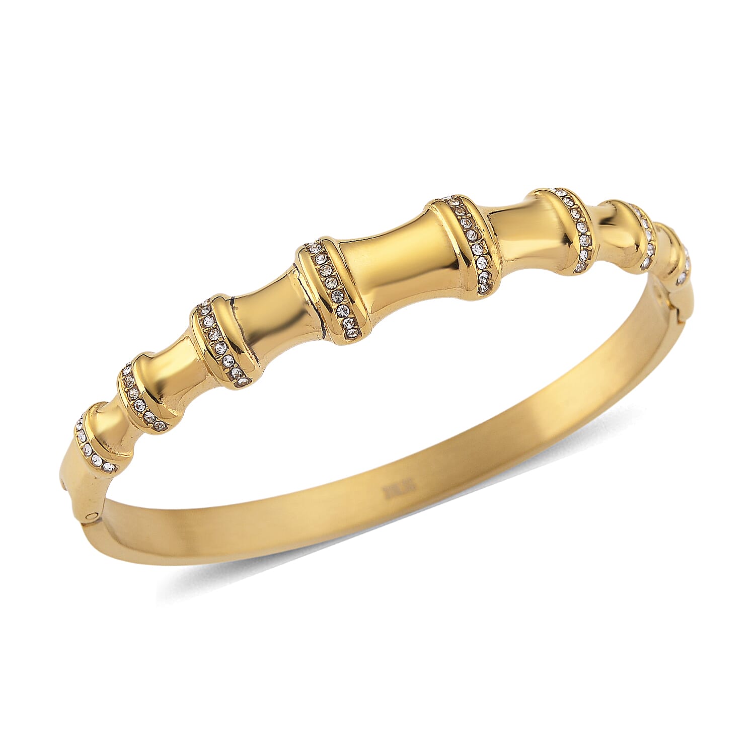 Austrian Crystal Bamboo Bangle Bracelet in ION Plated YG Stainless Steel (7.0In)