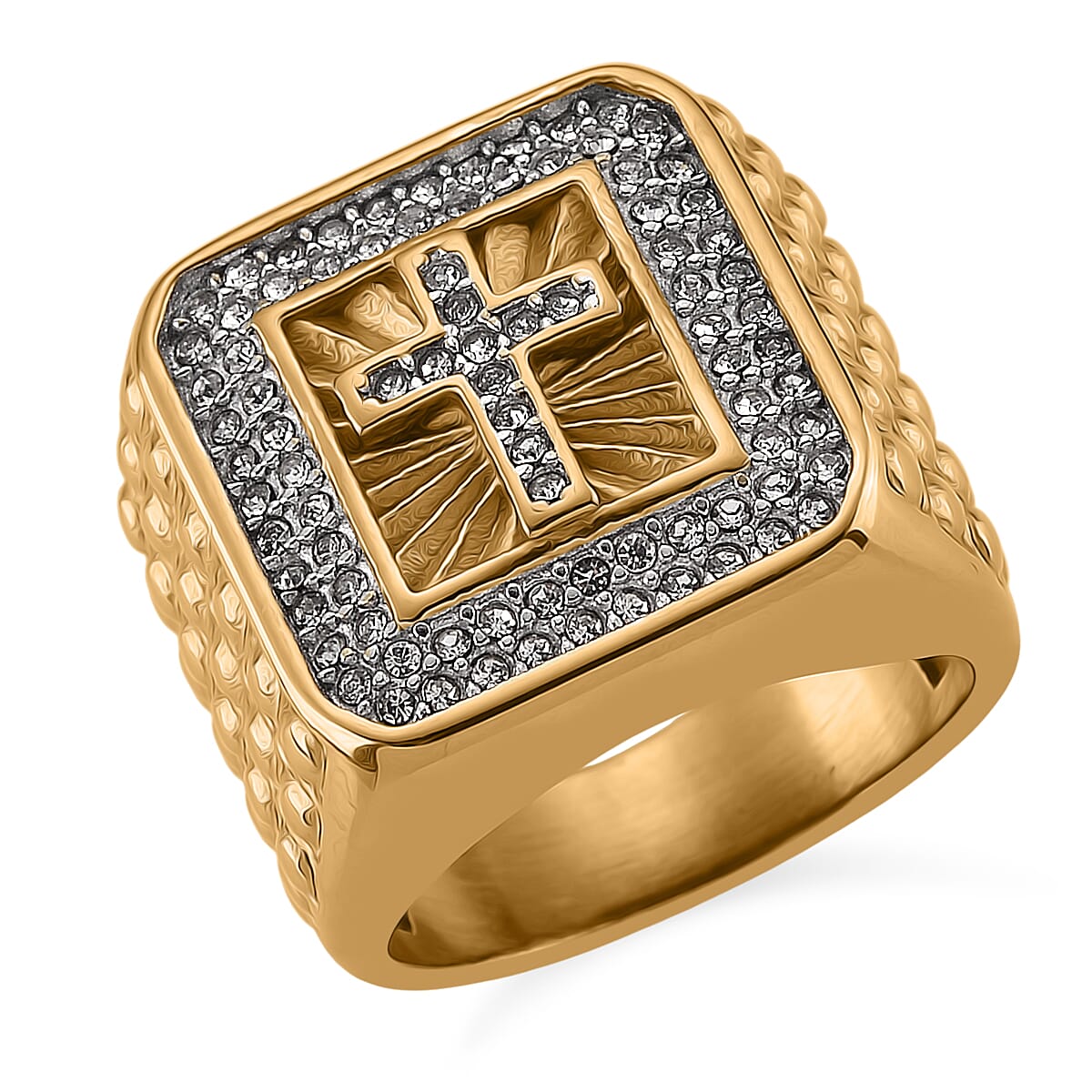 Austrian Crystal Line of Faith Ring in ION Plated YG and Stainless Steel (Size 10.0)