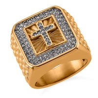 Austrian Crystal Line of Faith Ring in ION Plated YG and Stainless Steel (Size 10.0)