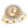 D'Joy South Sea Golden Pearl, Natural Yellow and White Diamond 0.45 ctw Ring in 18K Vermeil Yellow Gold Over Sterling Silver (Size 10.0) - Sticky add to cart bar
