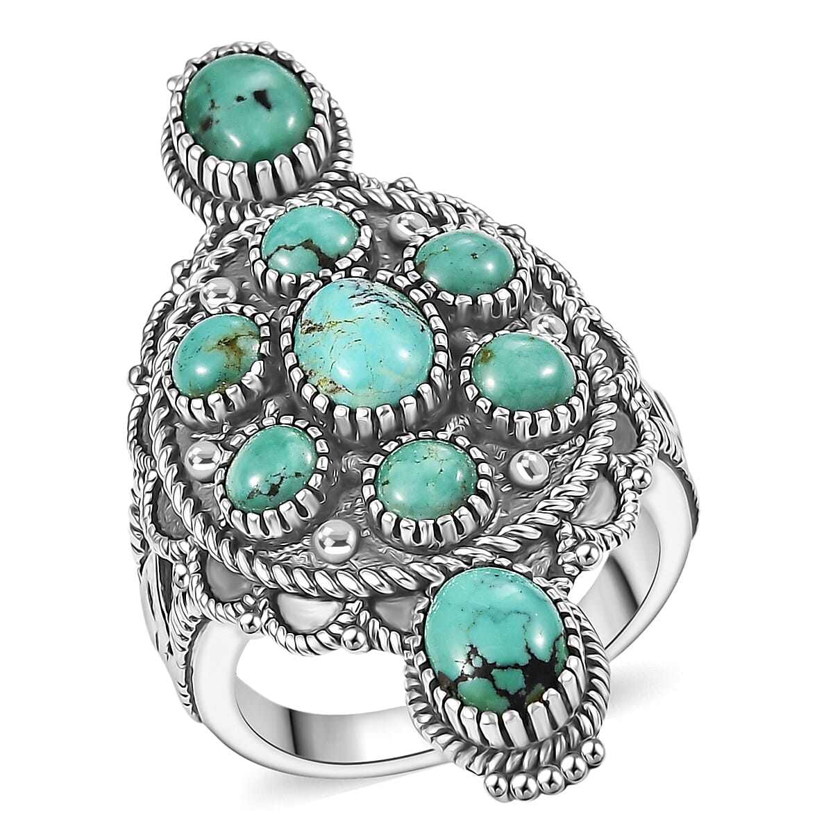 D'Joy Artisan Crafted Tahoe Naveda Turquoise 4.25 ctw Ring in Sterling Silver