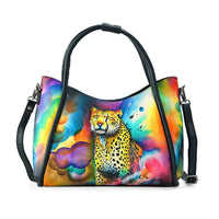 La Marey Tan Eiffel Tower Hand Painted Genuine Leather Handbag  (12.59"x9.84"x5.90") with Shoulder Strap