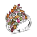 D'Joy Multi-Tourmaline and White Zircon 4.10 ctw Bypass Ring in Rhodium Over Sterling Silver - Sticky add to cart bar