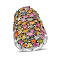 D'Joy Multi-Tourmaline and Moissanite 8.40 ctw Ring in Rhodium Over Sterling Silver