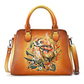 La Marey Black Flower Hand Painted Genuine Leather Tote Bag with Shoulder Strap (12.59"x9.84"x5.90") - Sticky add to cart bar