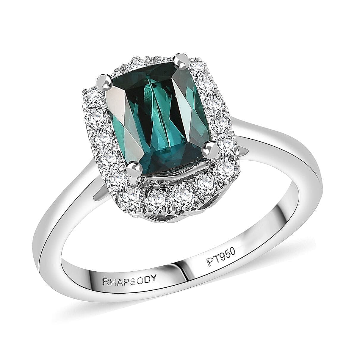 Certified & Appraised Rhapsody 950 Platinum AAAA Monte Belo Indicolite, Diamond (E-F, VS) (0.32 cts) Ring (Size 10.0) (5.80 g) 1.80 ctw