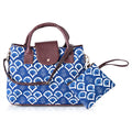 LA Marey Yellow Cotton Printed Genuine Leather Satchel Bag (14"x11") with Magneting Flap Clouser and Detachable Shoulder Strap with Pouch - Sticky add to cart bar